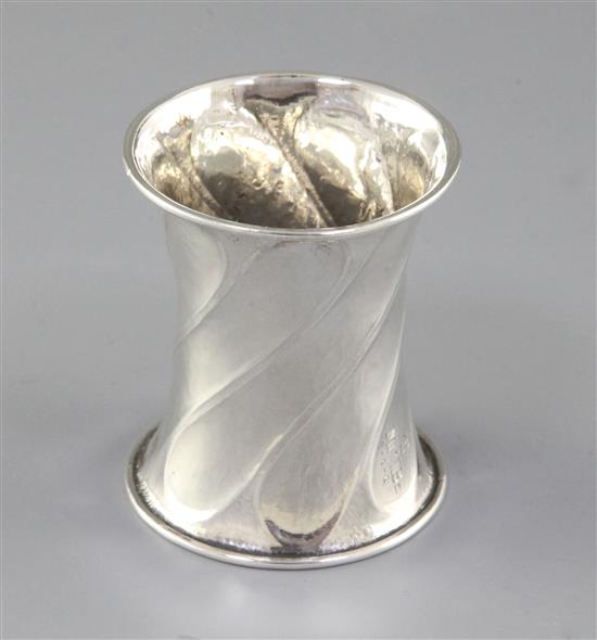 A George V Arts & Crafts planished silver waisted napkin ring, by Omar Ramsden, Height 58mm weight 1.3oz/43grms